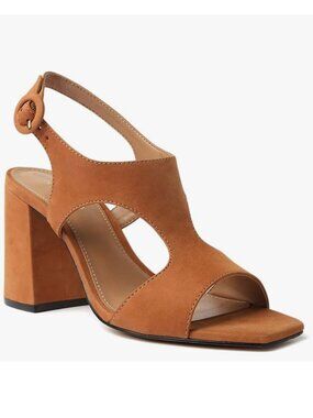 AREZZO Vanessa Square Toe Block Heels Sz 9 Tan Suede Strappy Brazil Nubuck